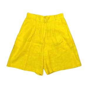 100 % Linen Pleat-Front Shorts Lemon Yellow • Coastal Resort Wear Sz 12